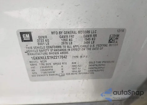 2017 GMC Acadia Sle-2 from USA, damaged, VIN 1GKKNLLS7HZ217842